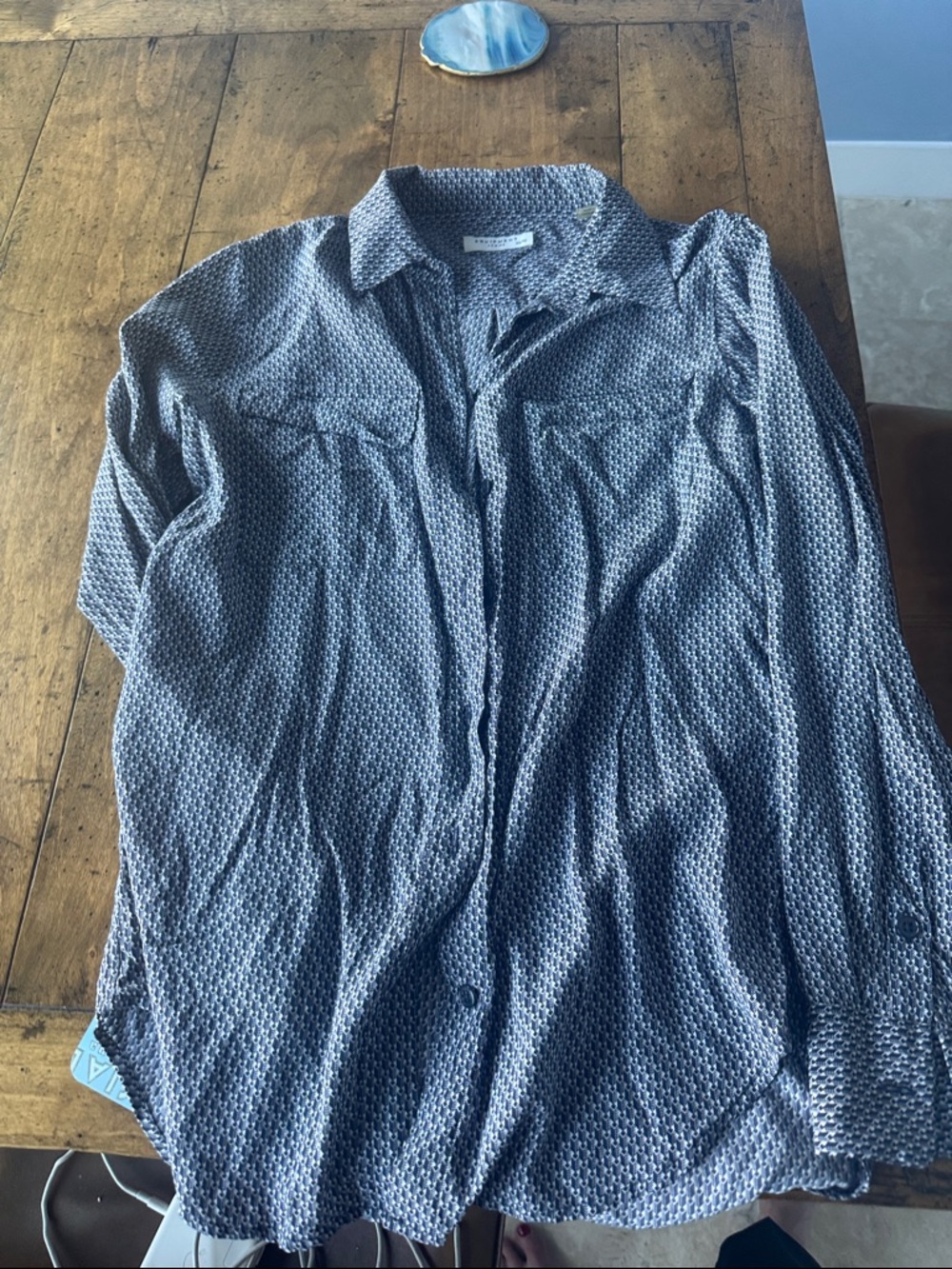 Equipment Blue Patterned silk Button-Up Shirt
